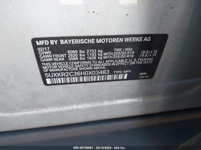 BMW X5 Sdrive35i 2017 5UXKR2C36H0X03483 Image 9