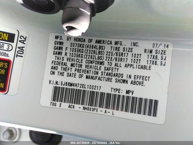 Honda Cr-v Ex-l 2014 5J6RM4H72EL100217 Image 9