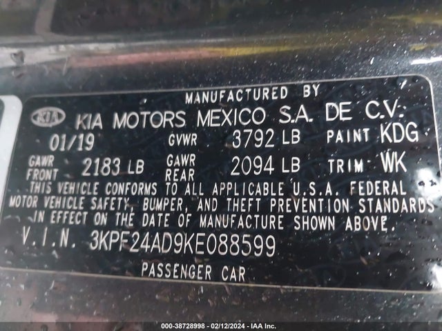 KIA FORTE FE 2019 3KPF24AD9KE088599 Image 9