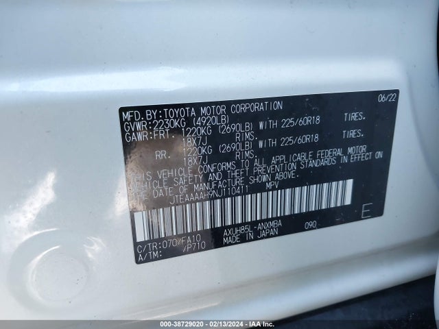 Toyota VENZA LE 2022 JTEAAAAH9NJ110411 Image 9