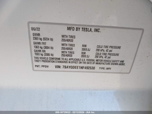 7SAYGDEE1NF492530 Tesla Model Y Long Range Dual Motor All-wheel Drive