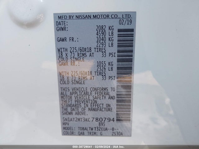Nissan ROGUE SV 2019 5N1AT2MT3KC780794 Image 9