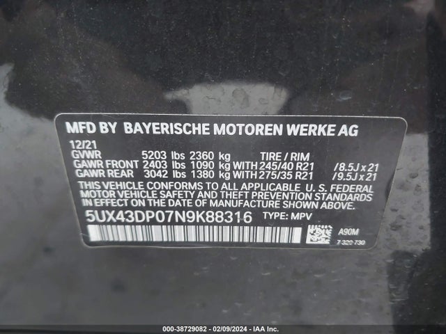 BMW X3 Sdrive30i 2022 5UX43DP07N9K88316 Image 9