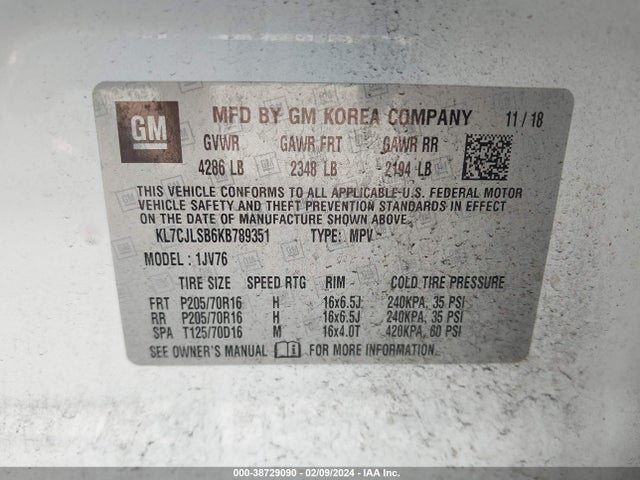 Chevrolet Trax Lt 2019 KL7CJLSB6KB789351 Image 9