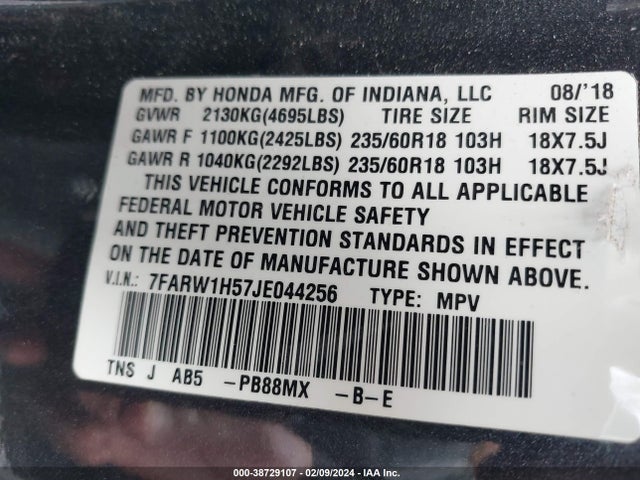Honda CR-V EX 2018 7FARW1H57JE044256 Image 9