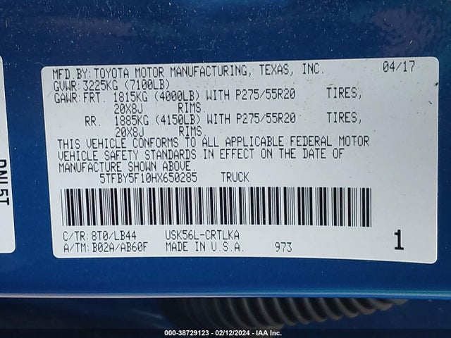 5TFBY5F10HX650285 Toyota Tundra Limited 5.7l V8