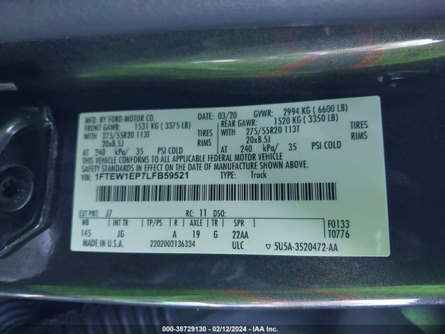 Ford F-150 Xl 2020 1FTEW1EP7LFB59521 Image 9