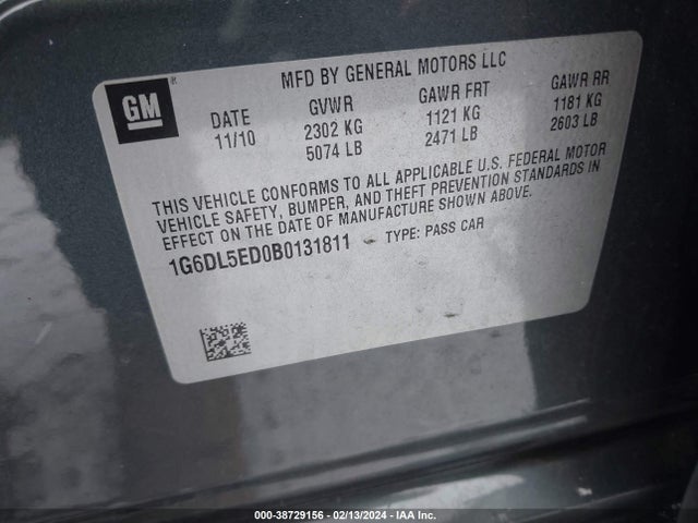 2011 CADILLAC CTS STANDARD VIN: 1G6DL5ED0B0131811