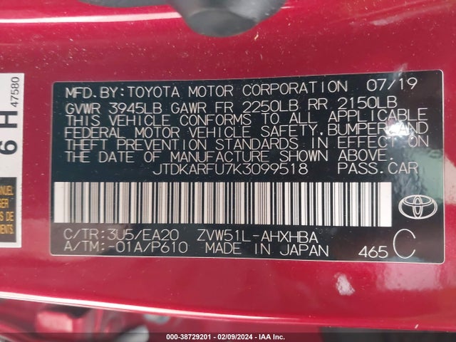 Toyota PRIUS XLE 2019 JTDKARFU7K3099518 Image 9