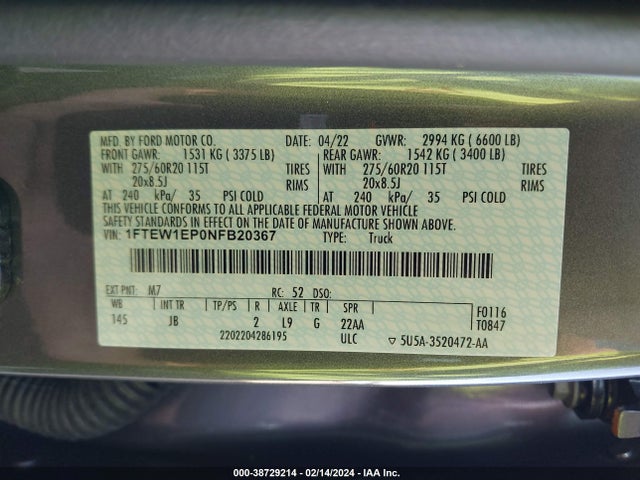 Ford F-150 Xl 2022 1FTEW1EP0NFB20367 Image 9