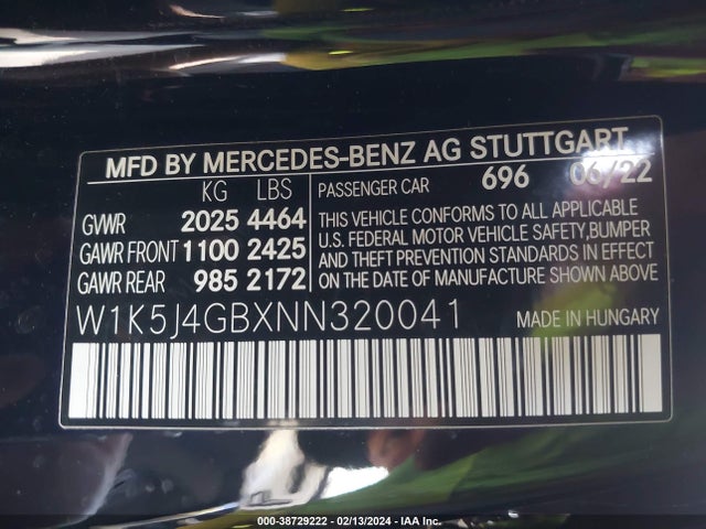W1K5J4GBXNN320041 Mercedes-Benz Cla 250 Coupe