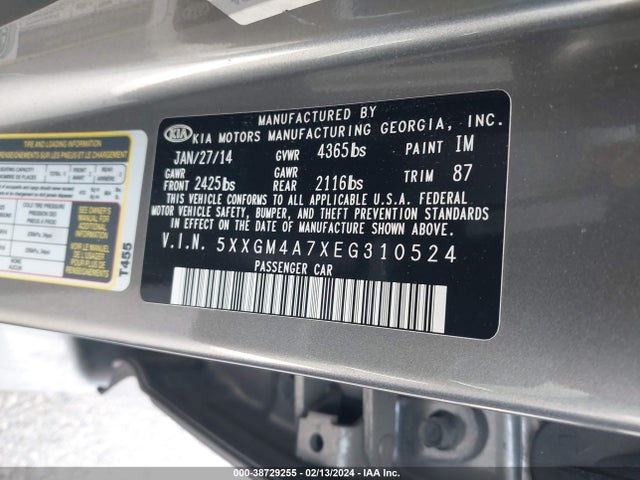 KIA Optima Lx 2014 5XXGM4A7XEG310524 Image 9