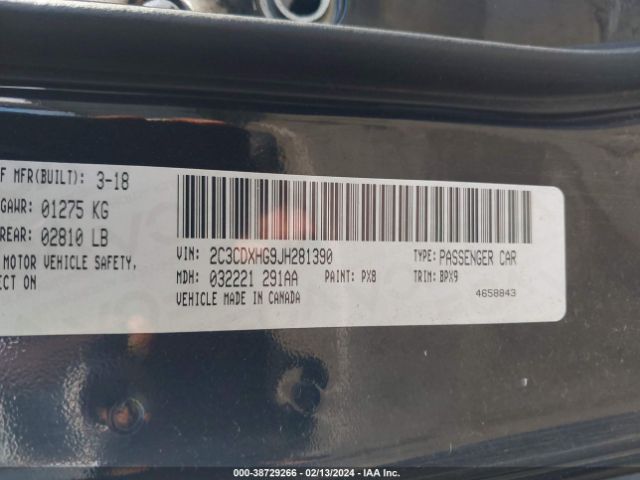 2C3CDXHG9JH281390 Dodge Charger Sxt Plus Rwd