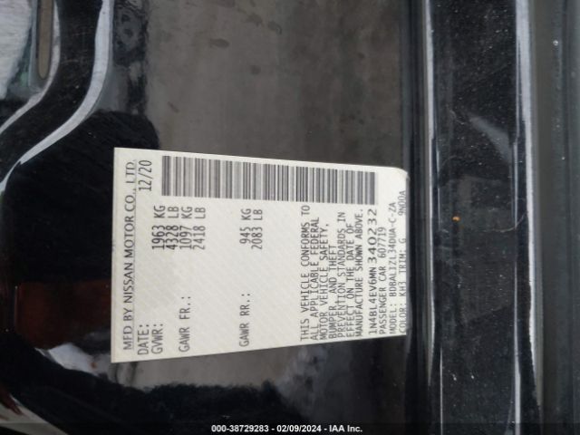 1N4BL4EV6MN340232 Nissan Altima Sl Fwd