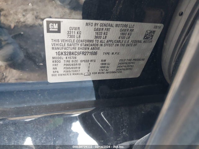 GMC YUKON SLT 2015 1GKS2BKC9FR271606 Image 9