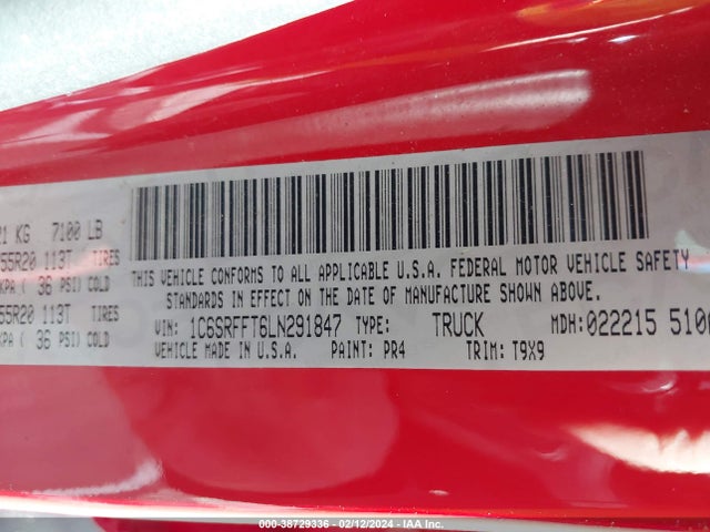 RAM 1500 Big Horn  4x4 5'7 Box 2020 1C6SRFFT6LN291847 Image 9