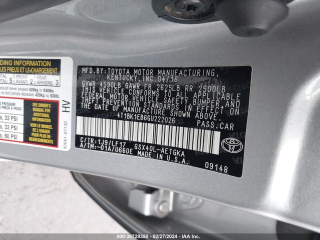 Toyota Avalon 2016 4T1BK1EB6GU222026 Image 9