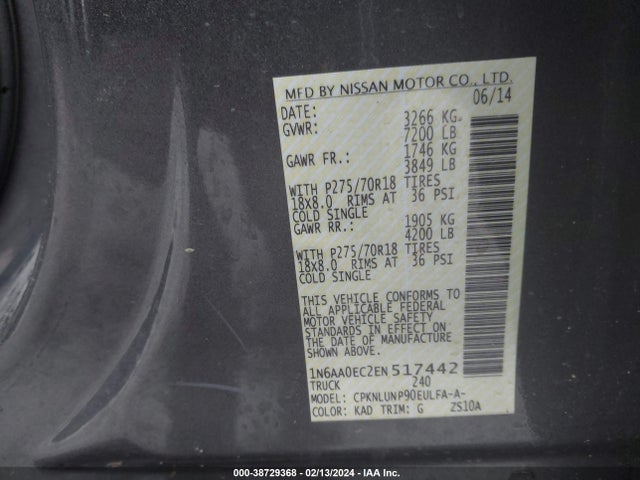 Nissan Titan Pro-4x 2014 1N6AA0EC2EN517442 Image 9