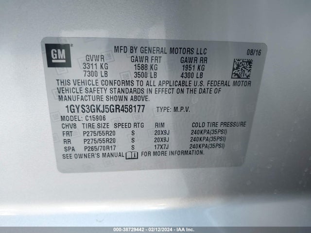 1GYS3GKJ5GR458177 Cadillac Escalade Esv Standard