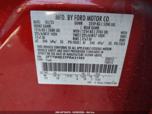 3FTTW8E37PRA31589 Ford Maverick Xlt
