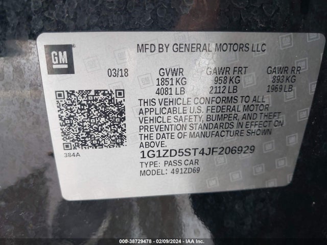 Chevrolet MALIBU LT 2018 1G1ZD5ST4JF206929 Image 9