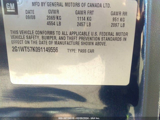 2009 CHEVROLET IMPALA LT VIN: 2G1WT57K091149556
