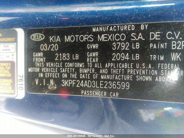KIA Forte Lxs 2020 3KPF24AD3LE236599 Image 9