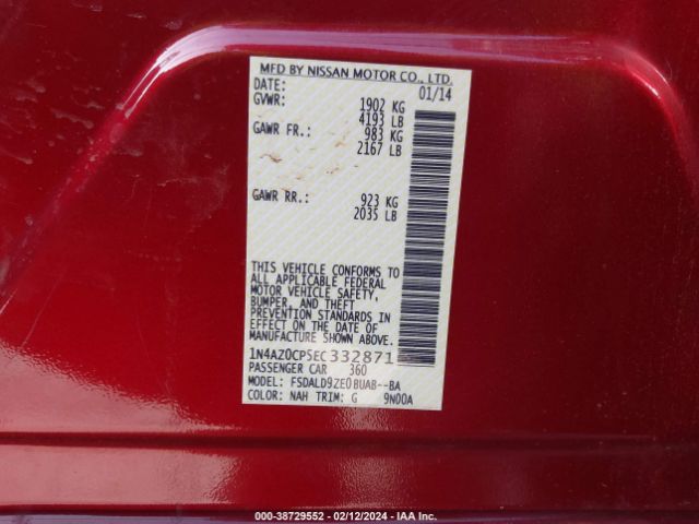 1N4AZ0CP5EC332871 Nissan LEAF SV