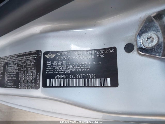 2003 MINI COOPER WMWRC33433TE15329 Photo 8