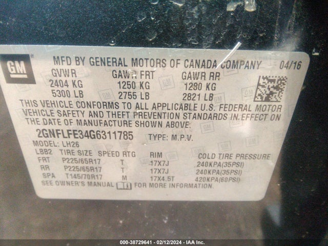 Chevrolet EQUINOX LT 2016 2GNFLFE34G6311785 Image 9