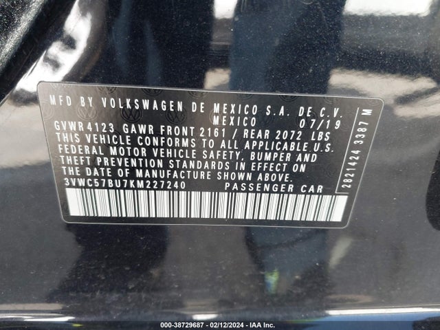 3VWC57BU7KM227240 Volkswagen Jetta 1.4t R-line/1.4t S/1.4t Se