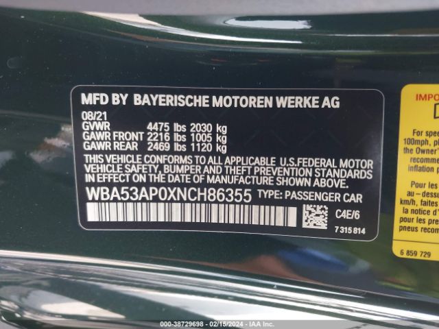WBA53AP0XNCH86355 BMW 430I