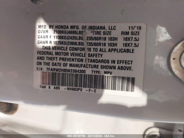 Honda Cr-v Ex-l 2019 7FARW2H85KE064300 Image 9