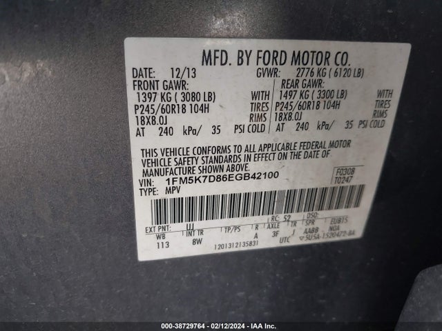 Ford EXPLORER XLT 2014 1FM5K7D86EGB42100 Image 9