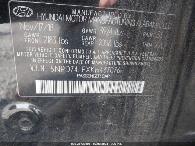 Hyundai ELANTRA SE 2019 5NPD74LFXKH437076 Image 9