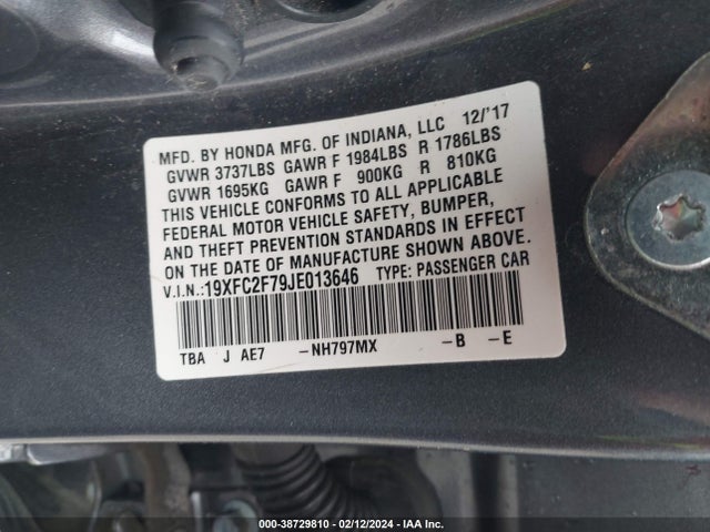 Honda CIVIC EX 2018 19XFC2F79JE013646 Image 9