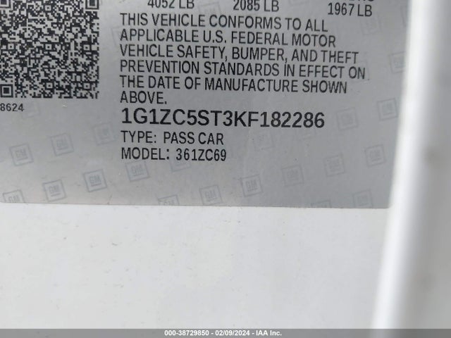 Chevrolet Malibu 1fl 2019 1G1ZC5ST3KF182286 Image 9