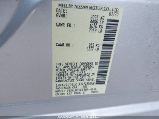 1N4AZ1CP9LC305868 Nissan Leaf Sv 40 Kwh