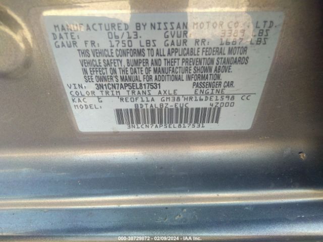 3N1CN7AP5EL817531 Nissan Versa 1.6 Sv