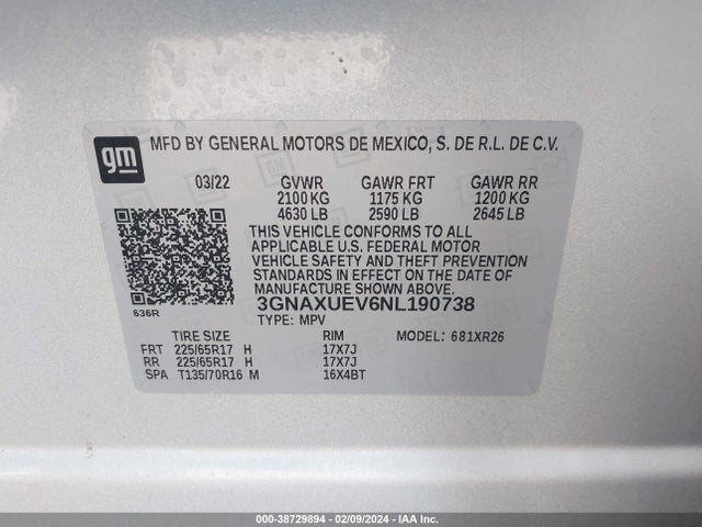 Chevrolet Equinox Awd Lt 2022 3GNAXUEV6NL190738 Image 9
