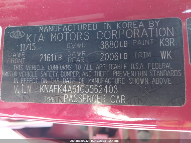 KIA FORTE LX 2016 KNAFK4A61G5562403 Image 9