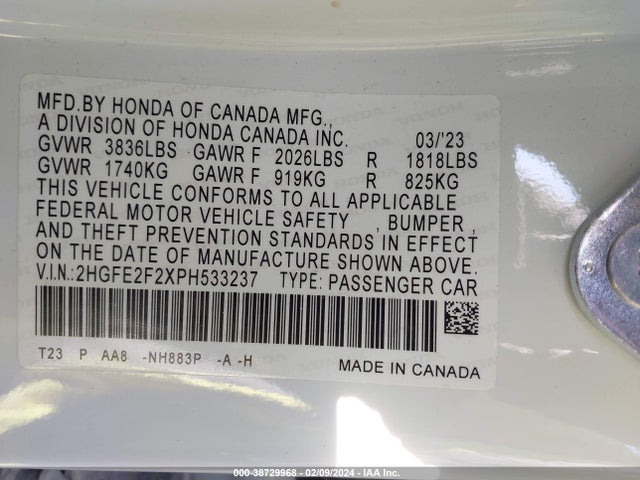 Honda Civic Lx 2023 2HGFE2F2XPH533237 Image 9