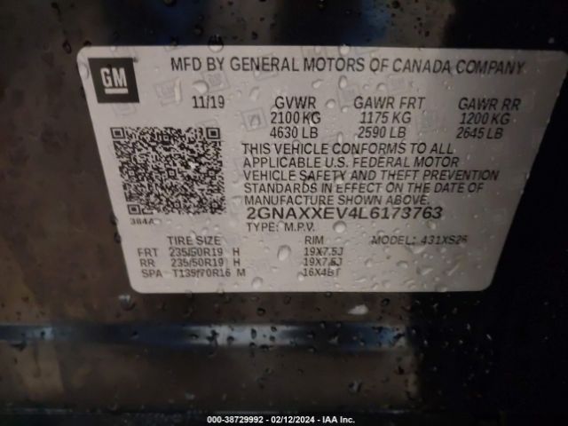 2020 CHEVROLET EQUINOX 2GNAXXEV4L6173763 Photo 8