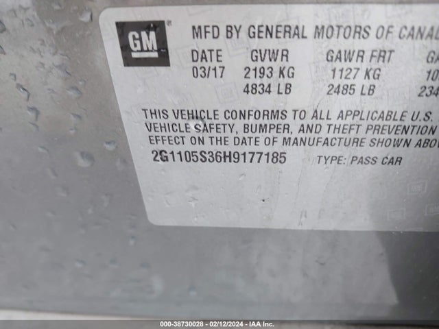 Chevrolet IMPALA 1LT 2017 2G1105S36H9177185 Image 9