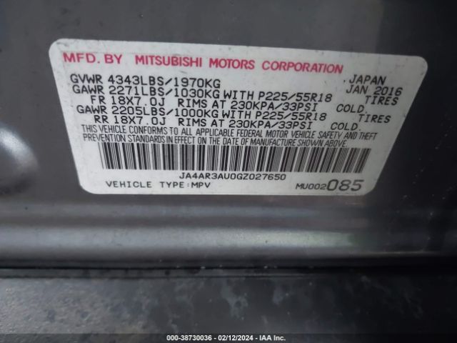 JA4AR3AU0GZ027650 Mitsubishi Outlander Sport 2.0 Es