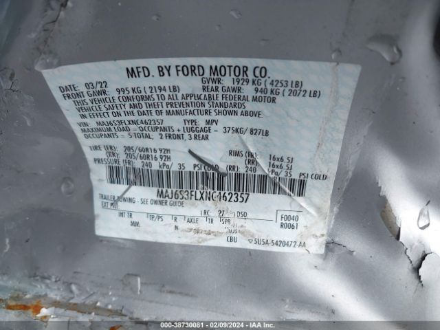 MAJ6S3FLXNC462357 Ford ECOSPORT S