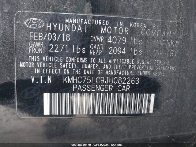 2018 HYUNDAI IONIQ HYBRID SEL VIN: KMHC75LC9JU082263