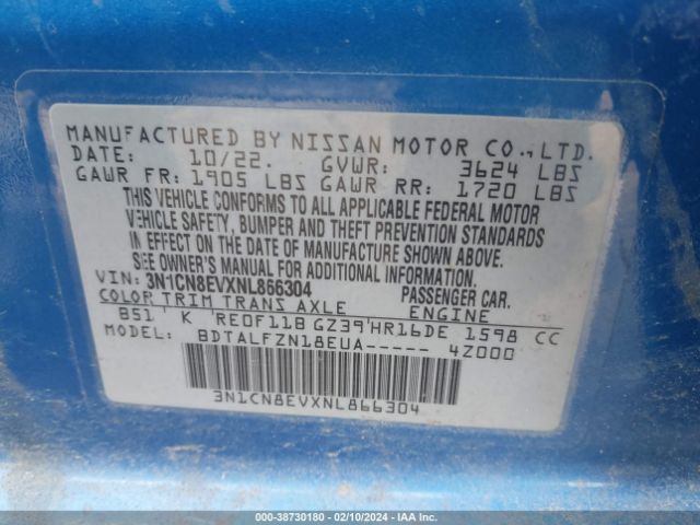 3N1CN8EVXNL866304 Nissan Versa 1.6 Sv Xtronic Cvt