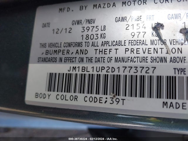2013 MAZDA MAZDA3 I SPORT VIN: JM1BL1UP2D1773727