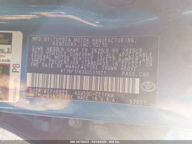 Toyota CAMRY SE 2016 4T1BF1FK3GU531021 Image 9